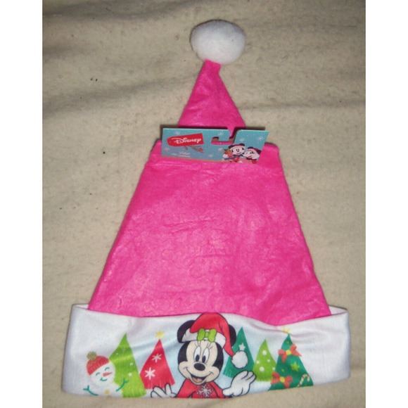 Disney Minnie Mouse Christmas Santa Hat Standing w/Trees 16" Pink Felt RUZ - Picture 1 of 4